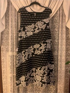Maeve Black & White Floral Polka Dot A-Line Mini Dress